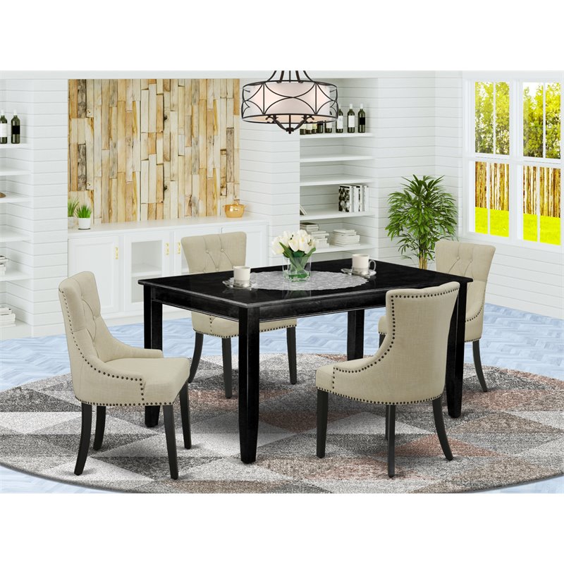 East West Furniture Dudley 5-piece Wood Dining Set in Black/Light Beige