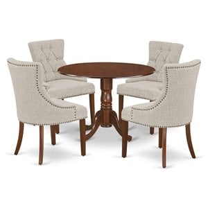 East West Furniture Dublin 5-piece Wood Dining Set in Mahogany/Doeskin