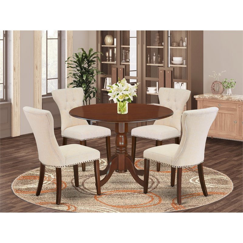 East West Furniture Dublin 5-piece Wood Dining Set in Mahogany/Light Beige