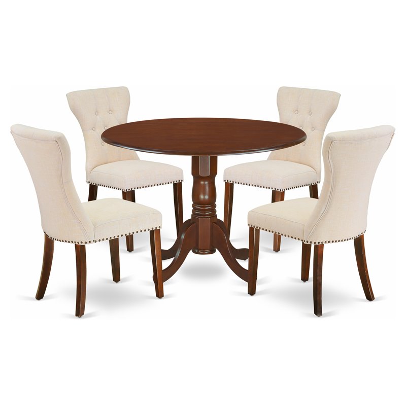 East West Furniture Dublin 5-piece Wood Dining Set in Mahogany/Light Beige