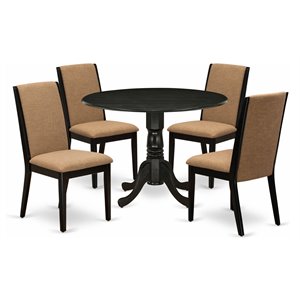East West Furniture Dublin 5-piece Wood Dinette Set in Black/Light Sable