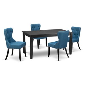 East West Furniture Dudley 5-piece Wood Dining Set in Black/Mineral Blue