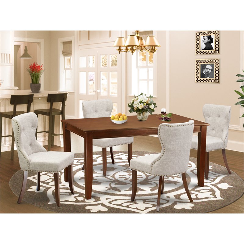 East West Furniture Dudley 5-piece Wood Dining Table and Chairs in Mahogany