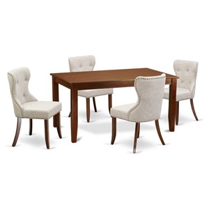 East West Furniture Dudley 5-piece Wood Dining Table and Chairs in Mahogany