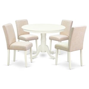East West Furniture Hartland 5-piece Wood Dining Set with Fabric Seat in White