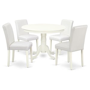 East West Furniture Hartland 5-piece Wood Dining Set with Leather Seat in White