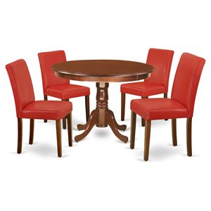 East West Furniture Hartland 5-piece Wood Dining Set in Mahogany/Firebrick Red