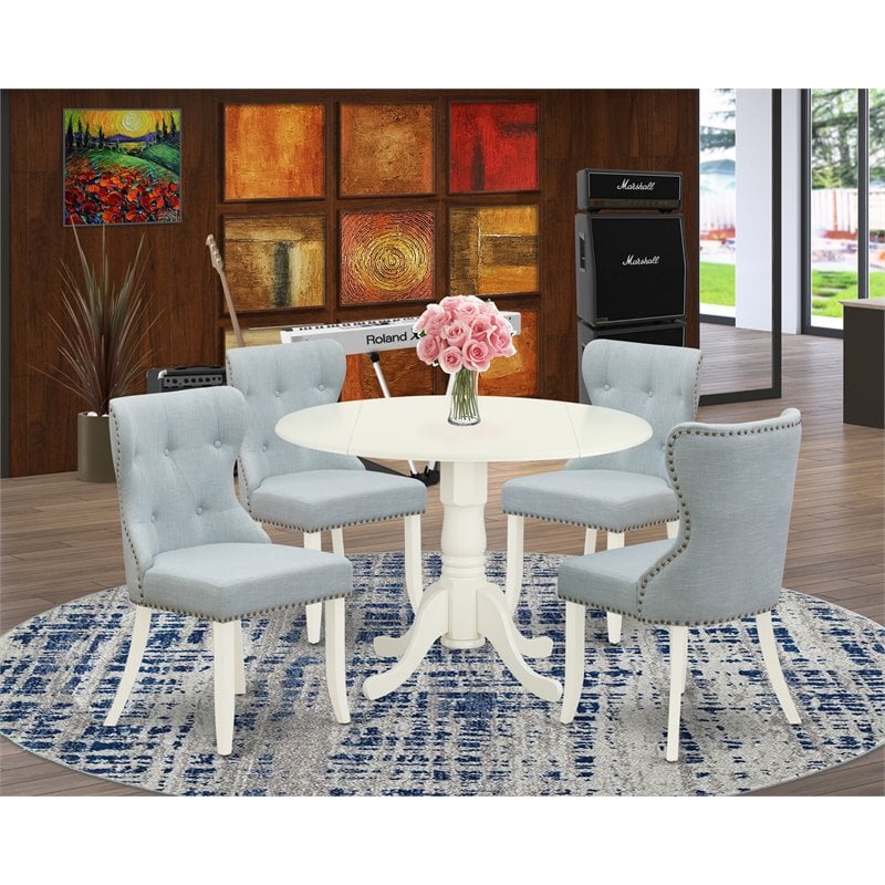 East West Furniture Dublin 5-piece Wood Dining Room Set in Linen White