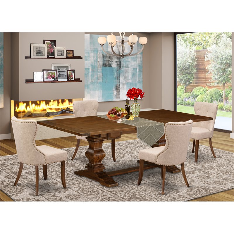 East West Furniture Lassale 5-piece Wood Dining Set in Walnut/Tan