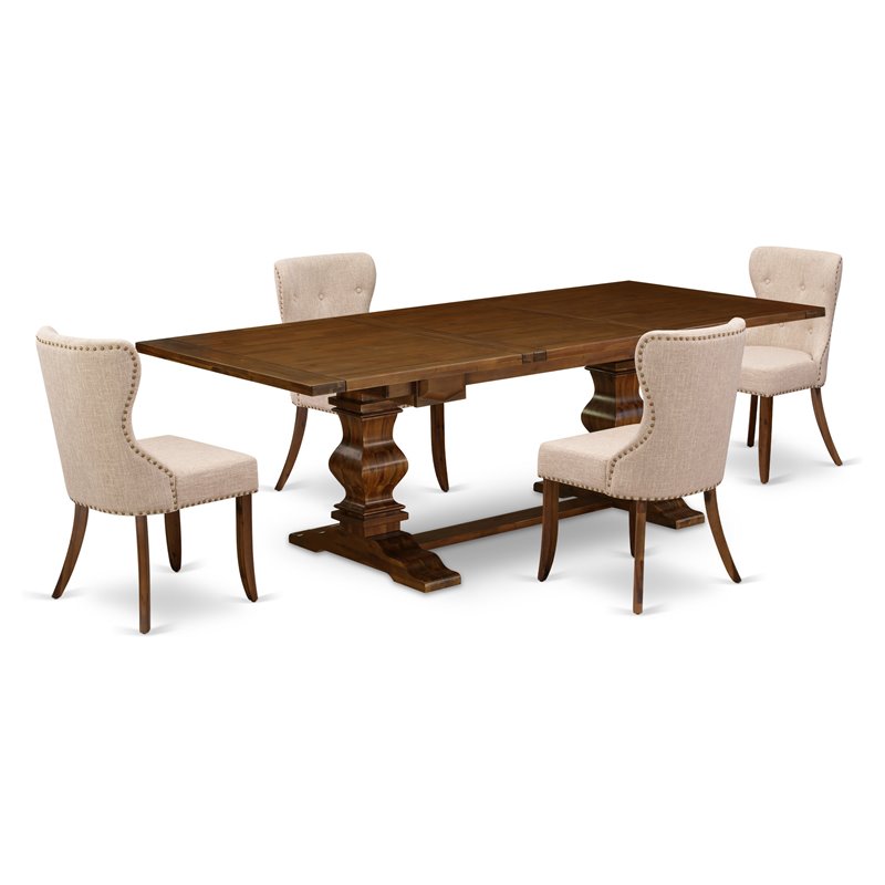 East West Furniture Lassale 5-piece Wood Dining Set in Walnut/Tan