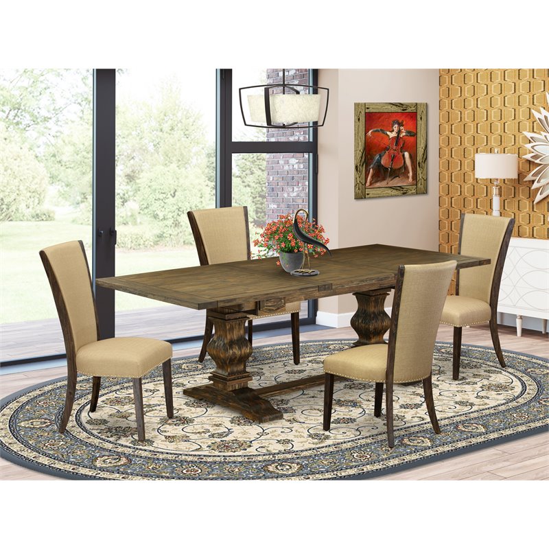 East West Furniture Lassale 5-piece Wood Kitchen Set in Jacobean Brown