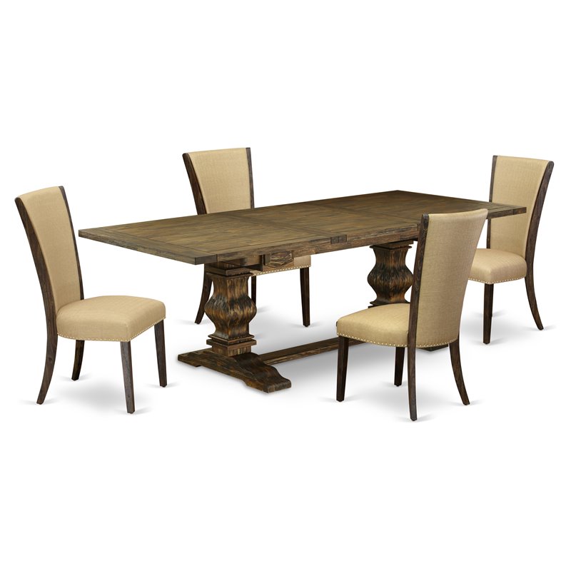 East West Furniture Lassale 5-piece Wood Kitchen Set in Jacobean Brown