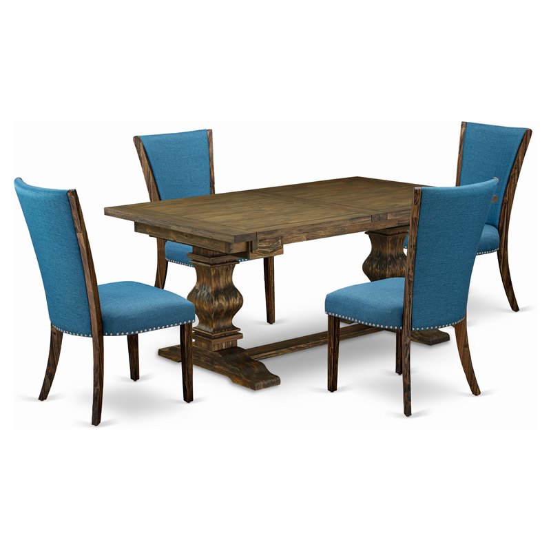 East West Furniture Lassale 5-piece Wood Dining Set in Jacobean Brown/Blue