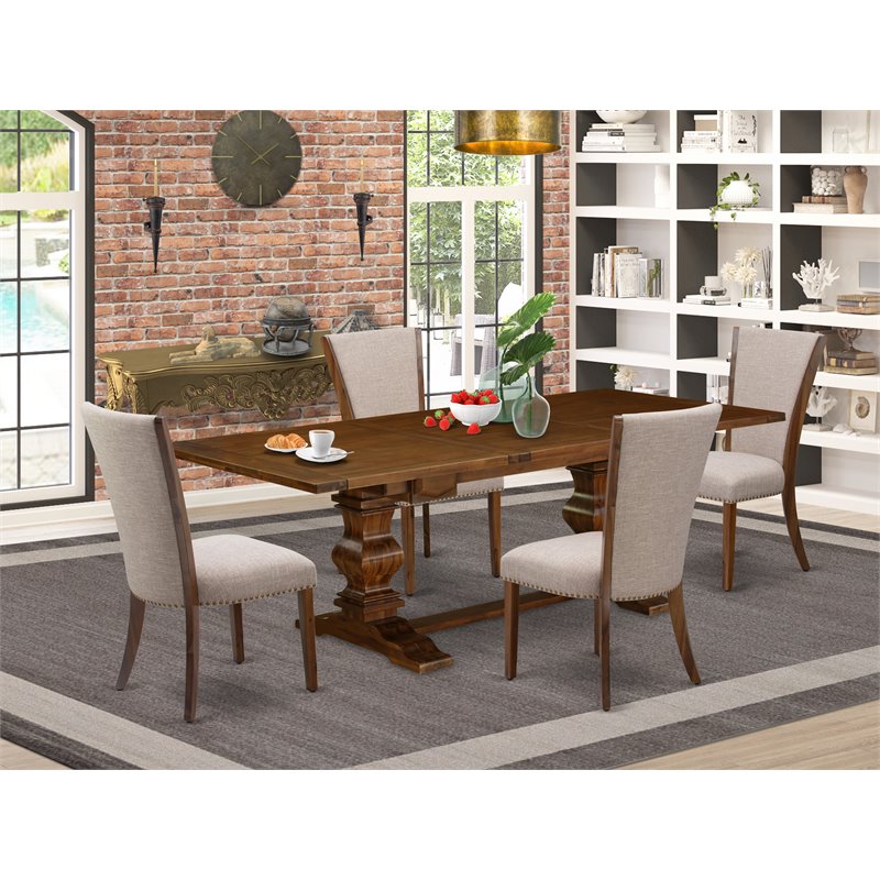 East West Furniture Lassale 5-piece Wood Dining Table Set in Walnut