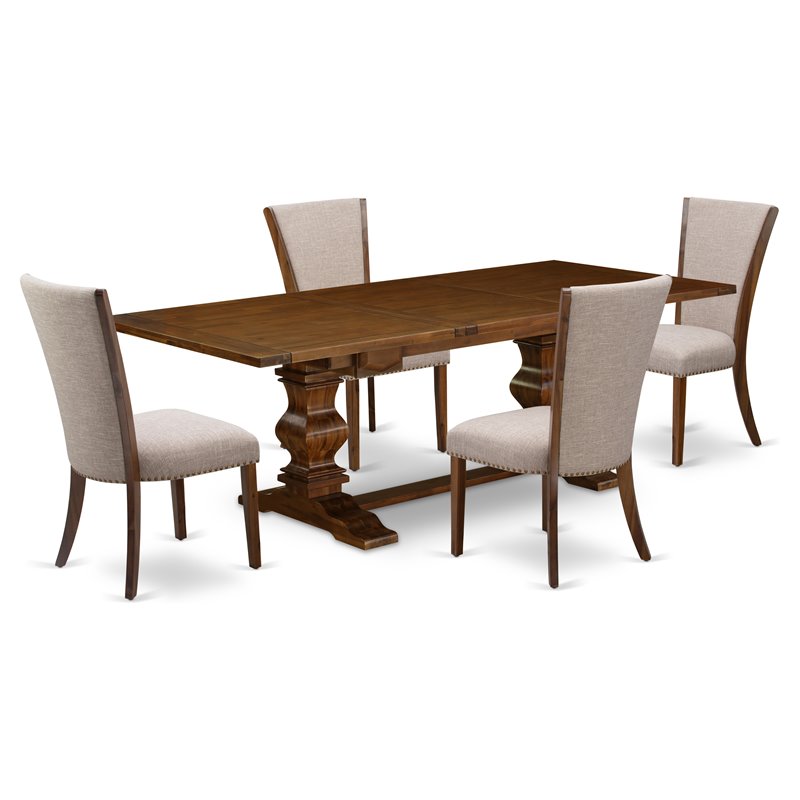 East West Furniture Lassale 5-piece Wood Dining Table Set in Walnut