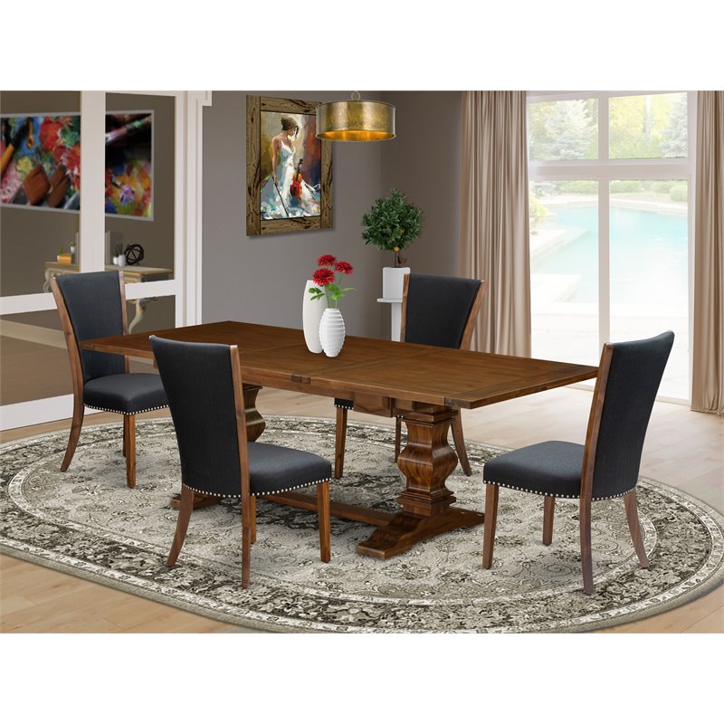 East West Furniture Lassale 5-piece Wood Dining Set in Walnut/Black
