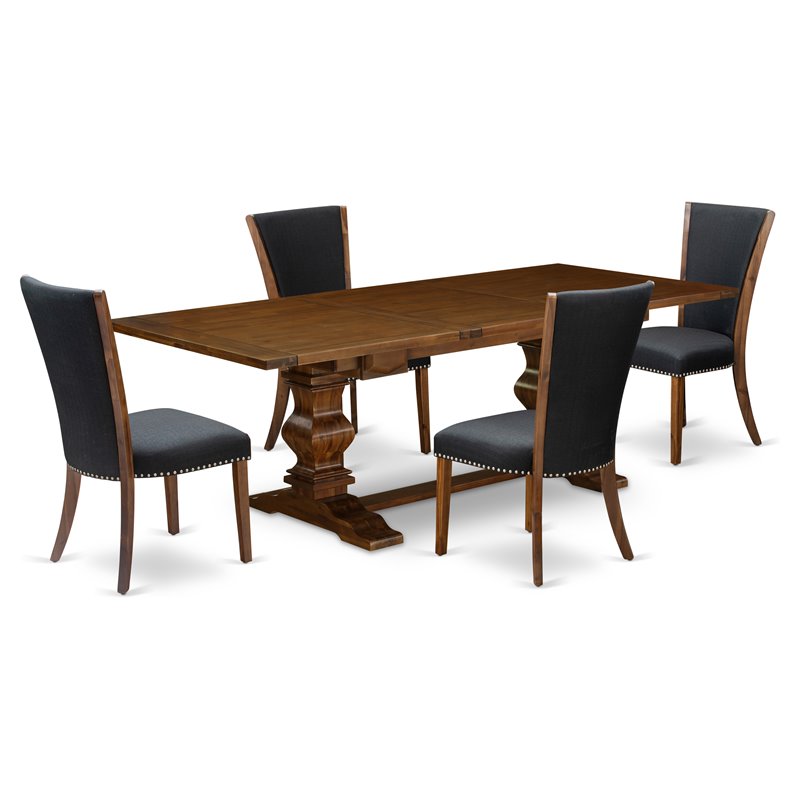 East West Furniture Lassale 5-piece Wood Dining Set in Walnut/Black