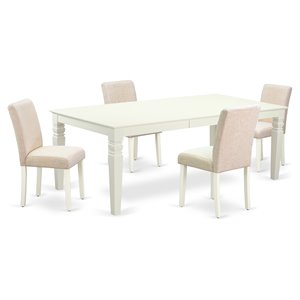 East West Furniture Logan 5-piece Wood Dining Set with Fabric Seat in White