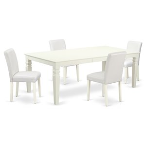 East West Furniture Logan 5-piece Wood Dining Set with Leather Seat in White
