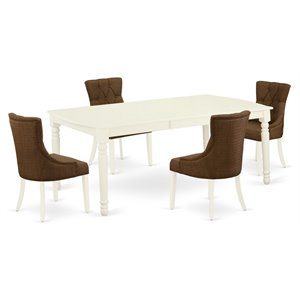 East West Furniture Dover 5-piece Wood Dining Set in Linen White/Dark Coffee