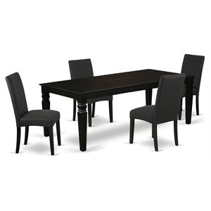 East West Furniture Logan 5-piece Traditional Wood Dining Set in Black