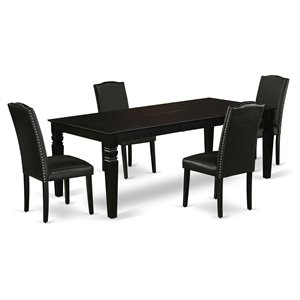 East West Furniture Logan 5-piece Wood Dining Table Set in Black