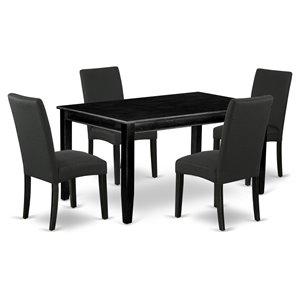 East West Furniture Dudley 5-piece Wood Dining Set with Fabric Seat in Black
