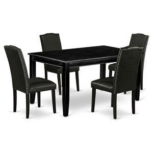 East West Furniture Dudley 5-piece Wood Dining Set with Leather Seat in Black