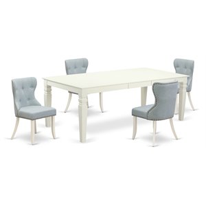 East West Furniture Logan 5-piece Wood Dining Set in Linen White
