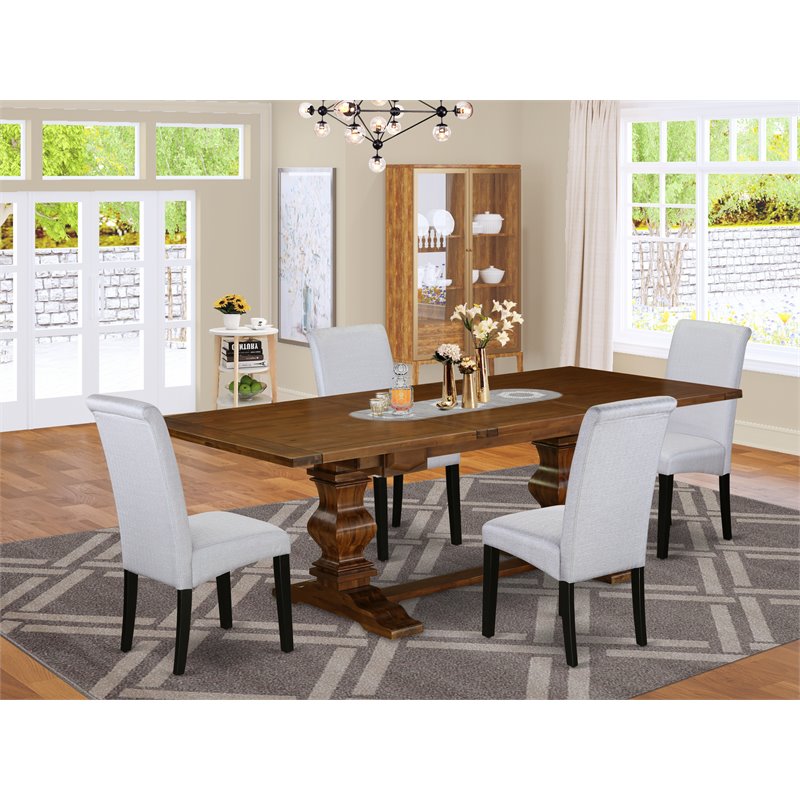East West Furniture Lassale 5-piece Wood Dining Table and Chair Set in Walnut