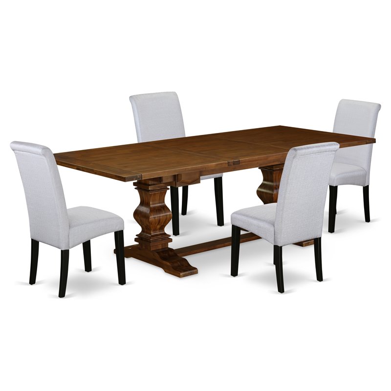 East West Furniture Lassale 5-piece Wood Dining Table and Chair Set in Walnut