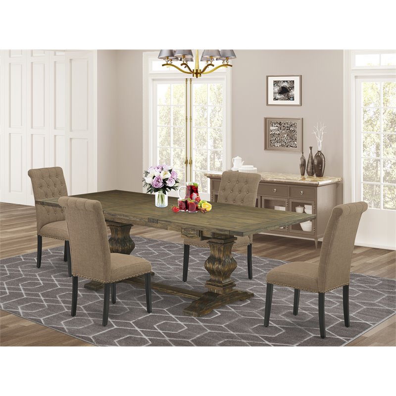 East West Furniture Lassale 5-piece Wood Dining Set in Jacobean Brown