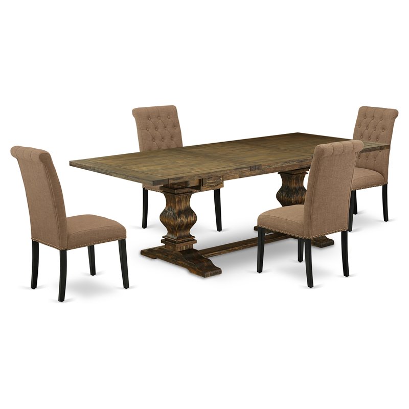 East West Furniture Lassale 5-piece Wood Dining Set in Jacobean Brown