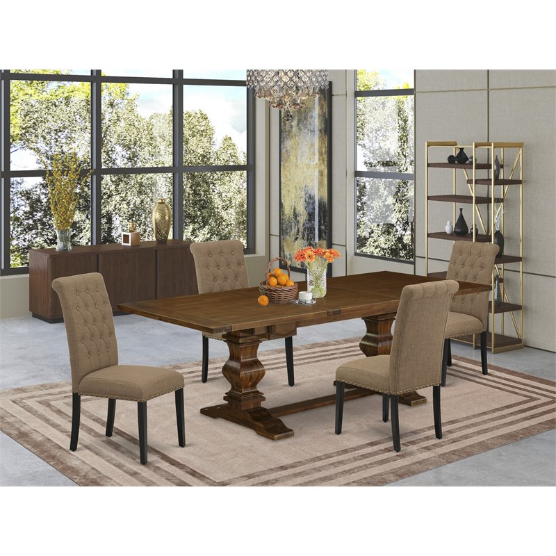 East West Furniture Lassale 5-piece Wood Dining Set in Walnut/Light Sable