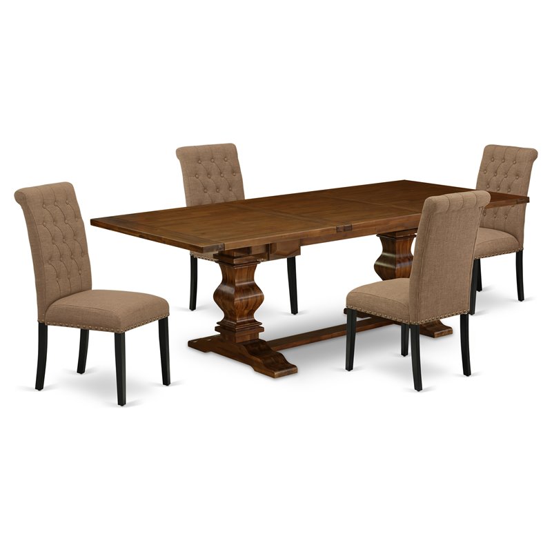 East West Furniture Lassale 5-piece Wood Dining Set in Walnut/Light Sable