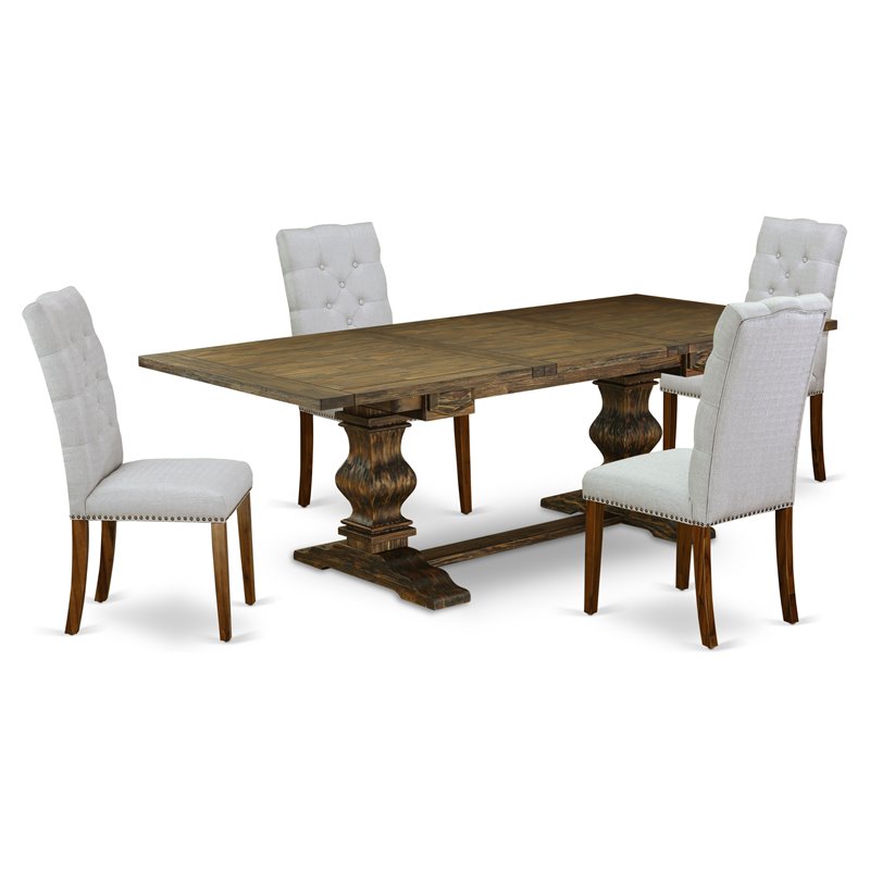 East West Furniture Lassale 5-piece Wood Dining Set in Jacobean Brown/Gray