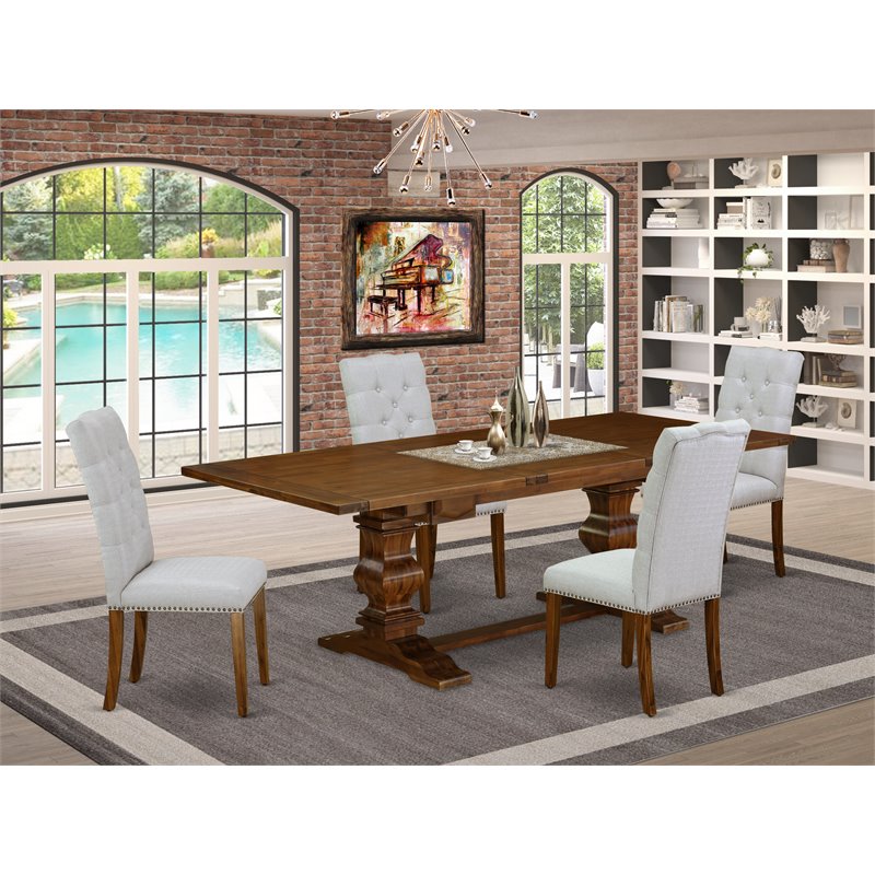 East West Furniture Lassale 5-piece Wood Dining Table and Chairs in Walnut