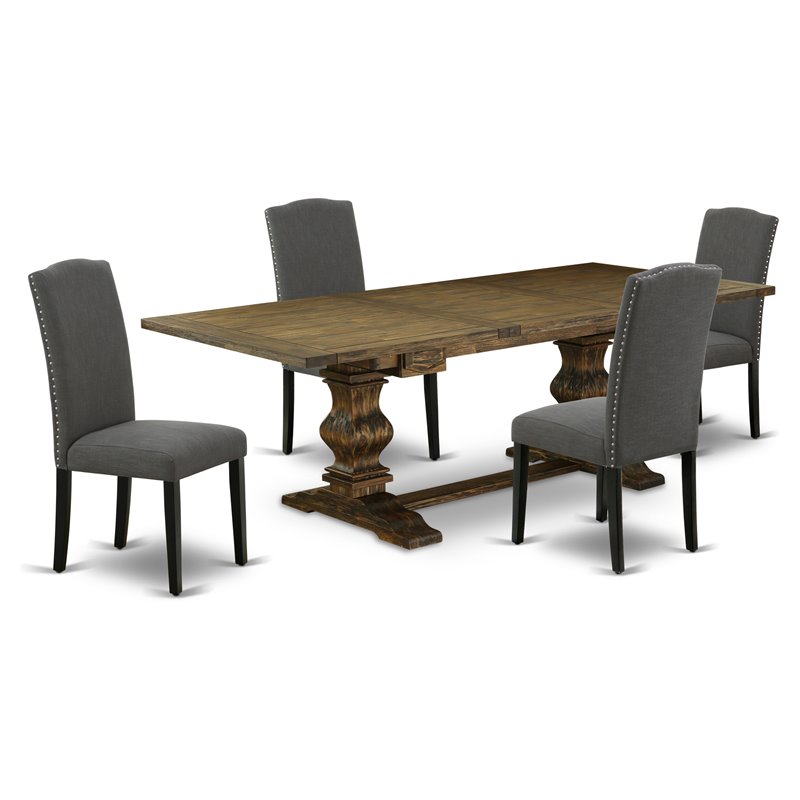 East West Furniture Lassale 5-piece Wood Dining Set in Brown/Dark Gotham Gray