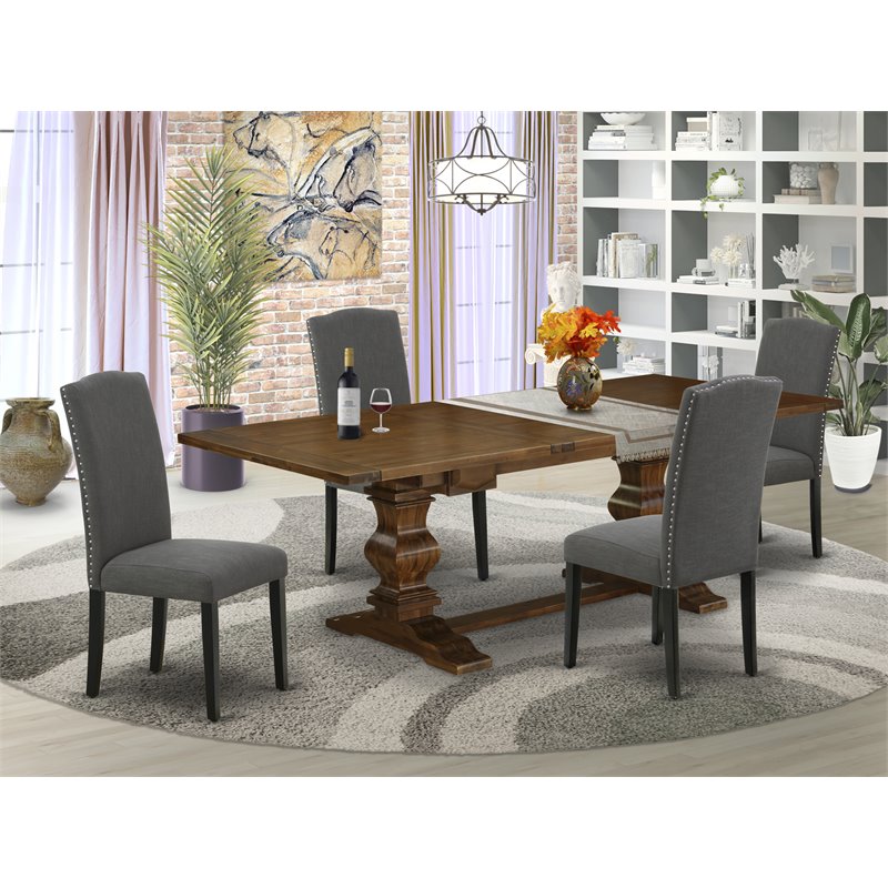 East West Furniture Lassale 5-piece Wood Dining Set in Walnut/Dark Gotham Gray