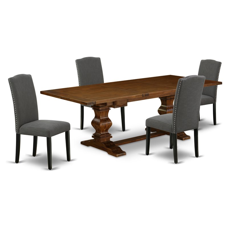 East West Furniture Lassale 5-piece Wood Dining Set in Walnut/Dark Gotham Gray