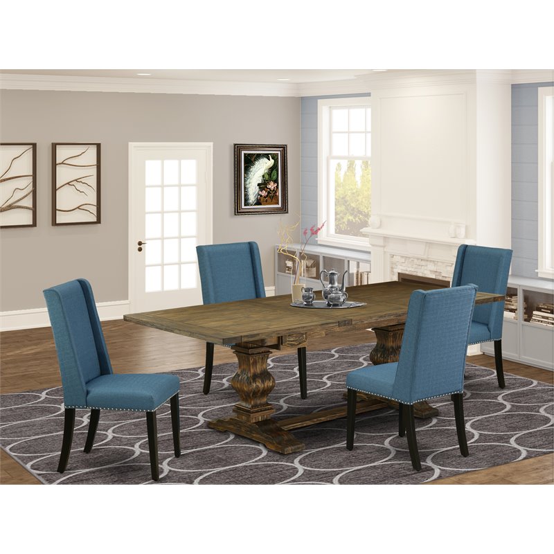 East West Furniture Lassale 5-piece Wood Dining Table Set in Jacobean Brown