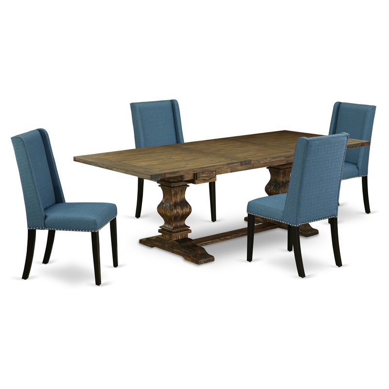 East West Furniture Lassale 5-piece Wood Dining Table Set in Jacobean Brown