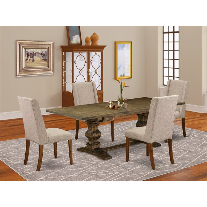 East West Furniture Lassale 5-piece Wood Dining Set in Jacobean Brown/Clay