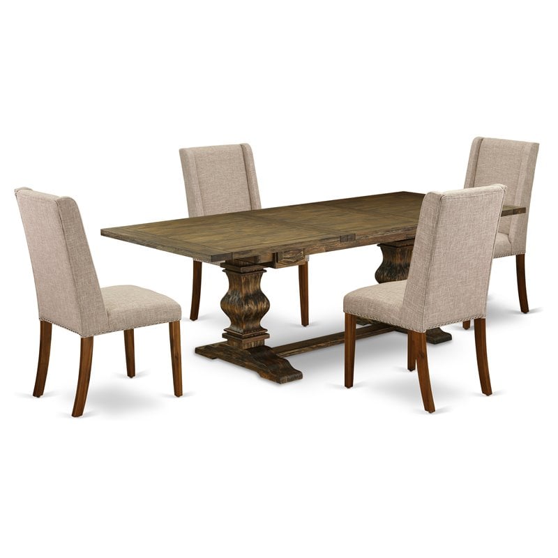 East West Furniture Lassale 5-piece Wood Dining Set in Jacobean Brown/Clay