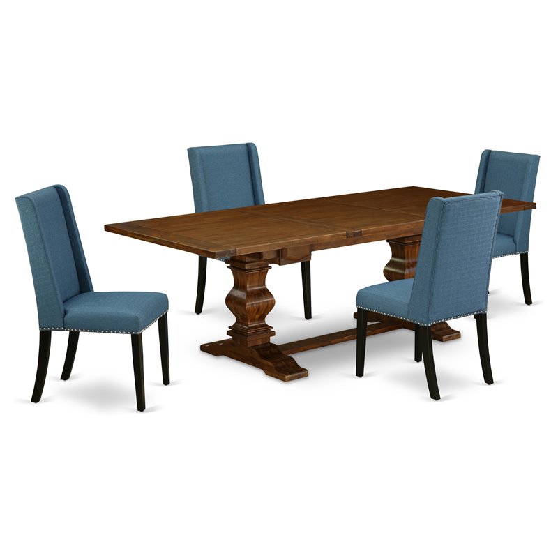 East West Furniture Lassale 5-piece Wood Dining Set with Fabric Seat in Walnut