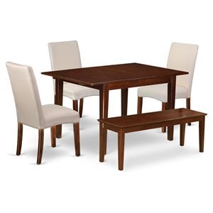 East West Furniture Milan 5-piece Wood Dining Set in Mahogany/Cream