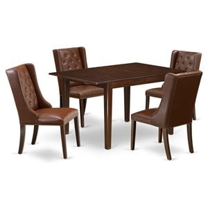 East West Furniture Milan 5-piece Wood Dining Table and Chairs in Mahogany