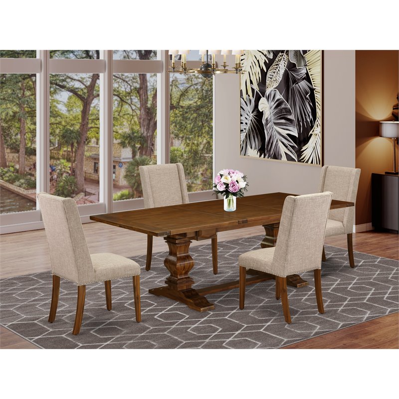 East West Furniture Lassale 5-piece Wood Dining Set in Walnut/Clay