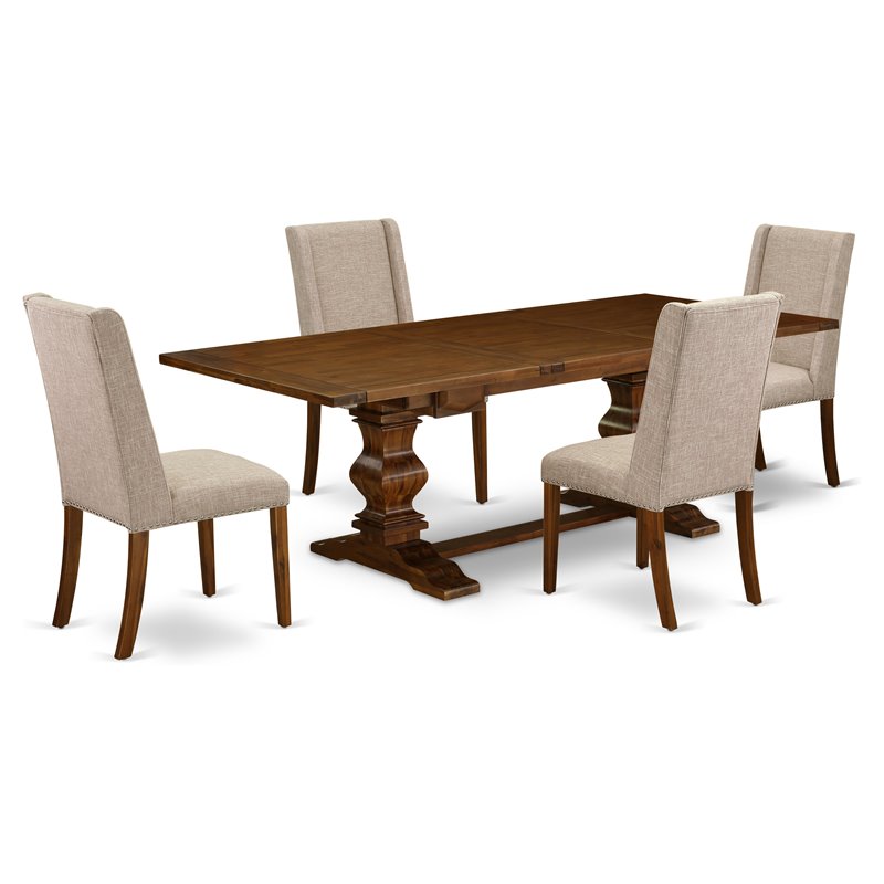 East West Furniture Lassale 5-piece Wood Dining Set in Walnut/Clay