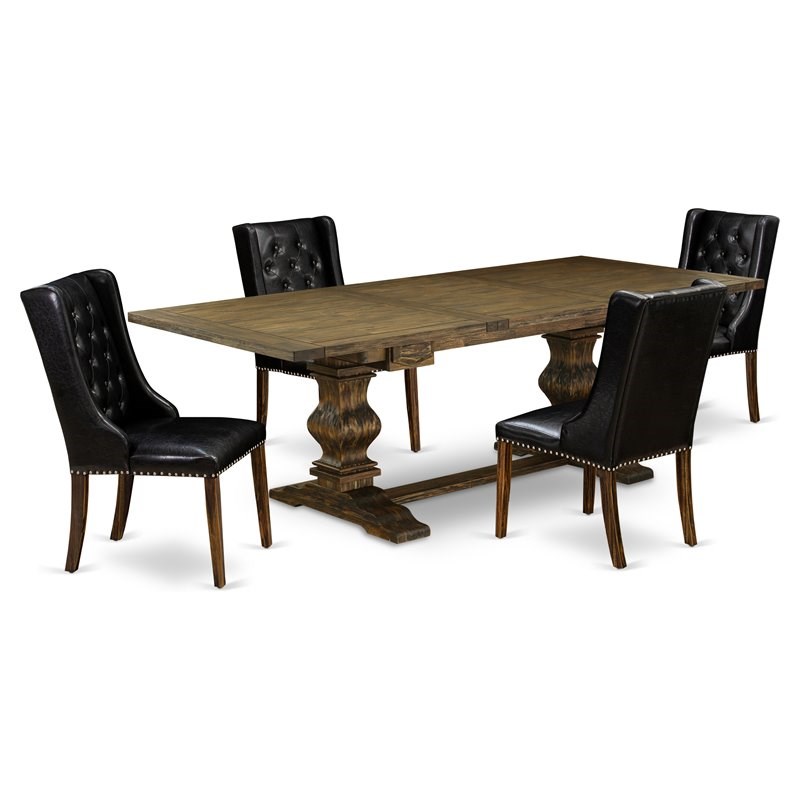 East West Furniture Lassale 5-piece Wood Dining Room Set in Jacobean Brown